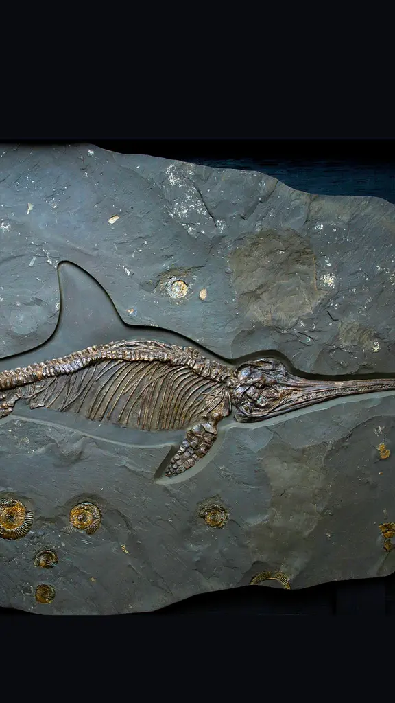 侏罗纪时期的鱼龙化石，英国多塞特