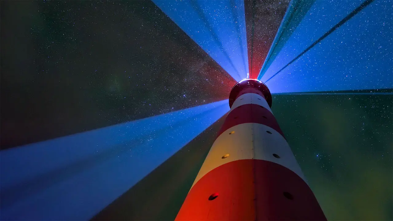星空下的灯塔，德国Westerhever镇