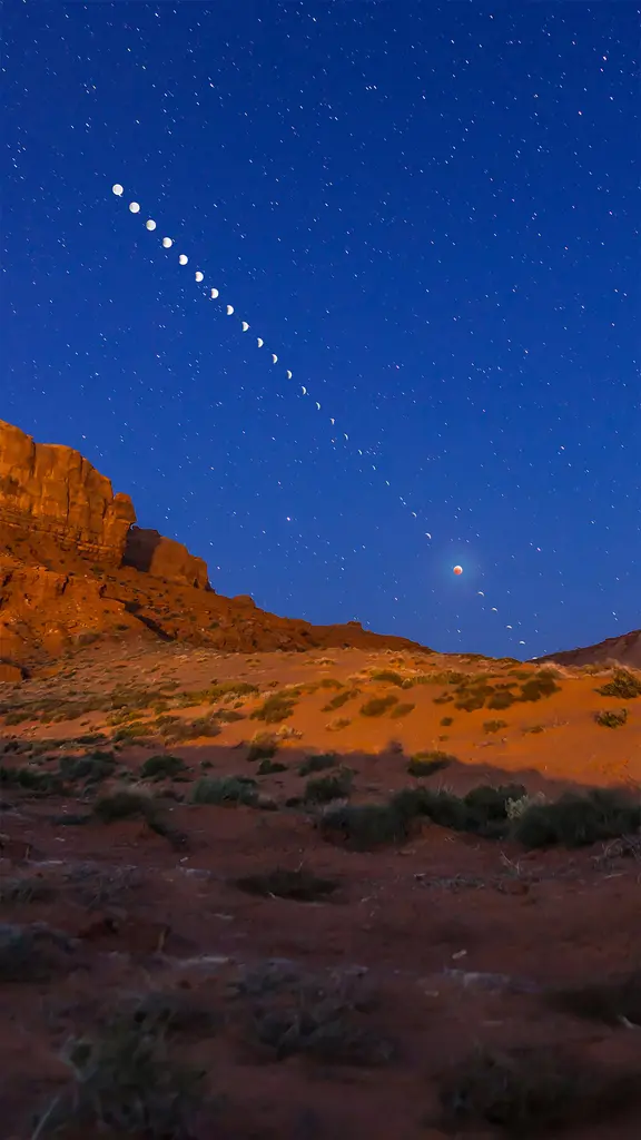 2015年4月4日摄于Tear Drop Arch附近的月全食，犹他州纪念碑谷