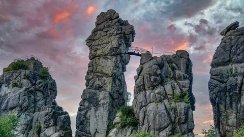 The Externsteine rock formation in the Teutoburg Forest, Germany