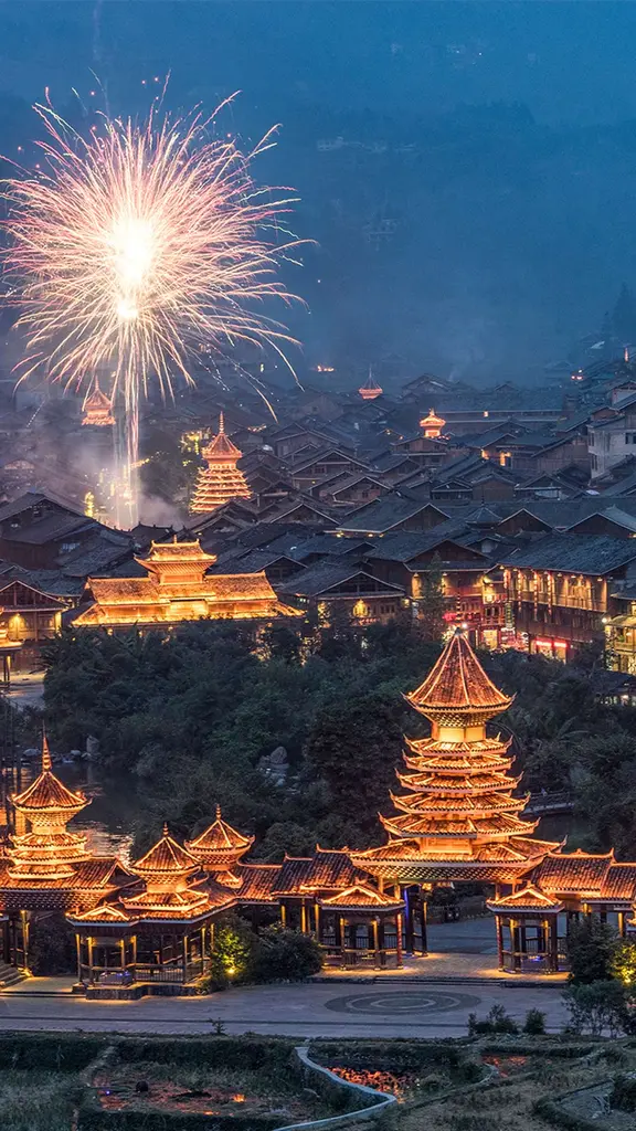 烟花绽放的除夕夜，中国