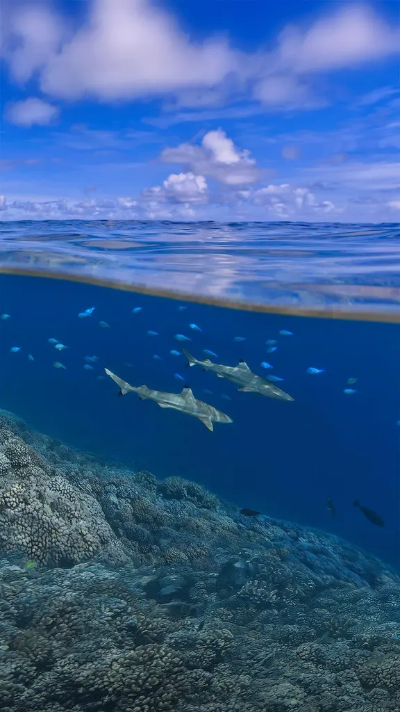 大溪地海岸附近的乌翅真鲨，法属波利尼西亚