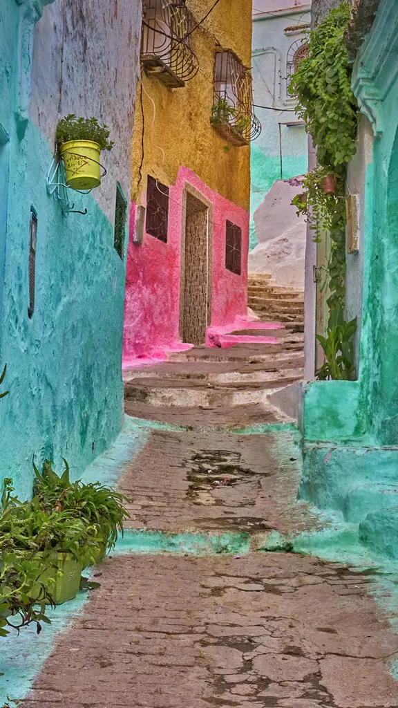 麦地那的彩色小巷， 摩洛哥得土安市