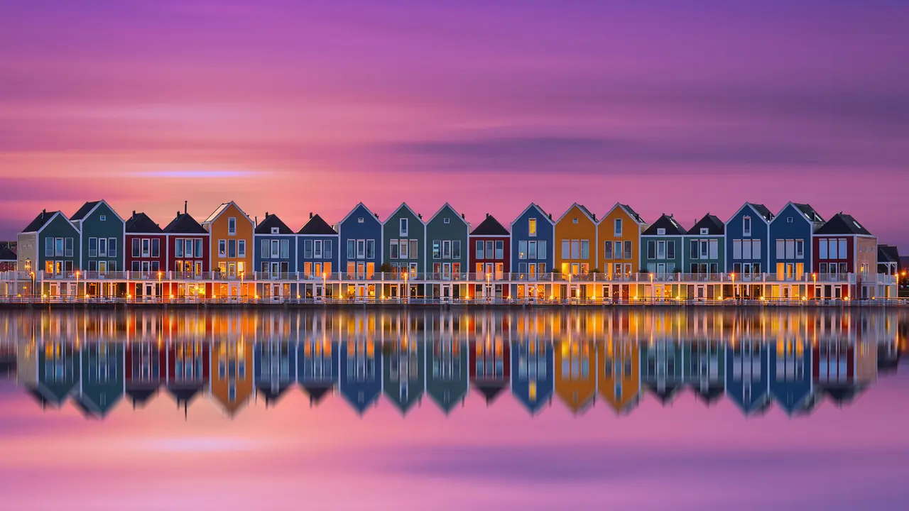 Rainbow houses in the town of Houten, Netherlands